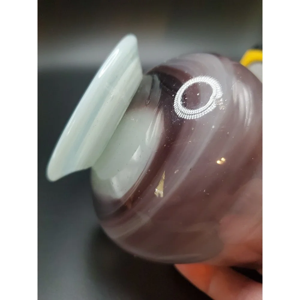 Blown Glass‎ Candle/Votive Holder Purple And Light Gray Swirls 4